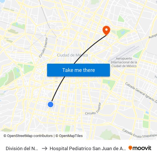 División del Norte to Hospital Pediatrico San Juan de Aragon map