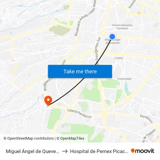 Miguel Ángel de Quevedo to Hospital de Pemex Picacho map