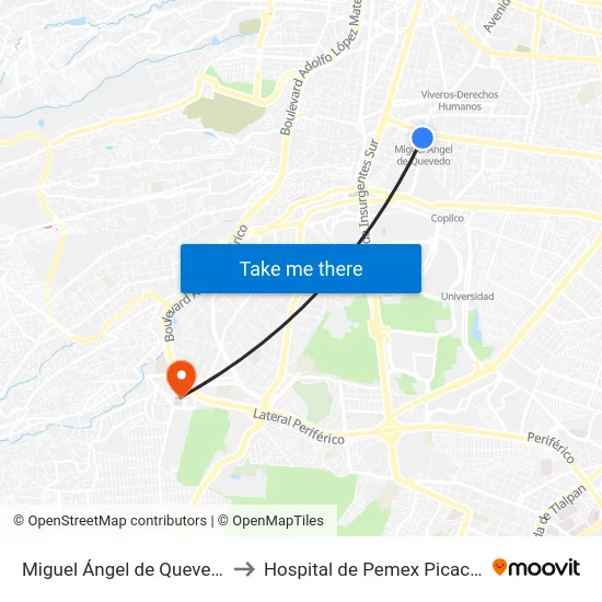 Miguel Ángel de Quevedo to Hospital de Pemex Picacho map