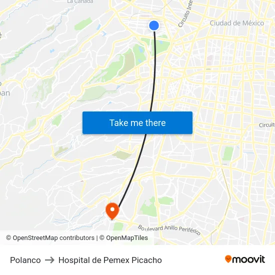 Polanco to Hospital de Pemex Picacho map