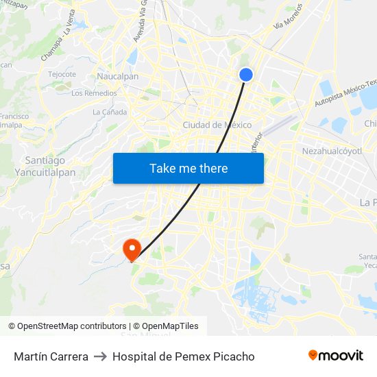 Martín Carrera to Hospital de Pemex Picacho map