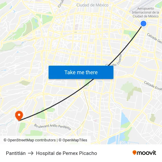 Pantitlán to Hospital de Pemex Picacho map