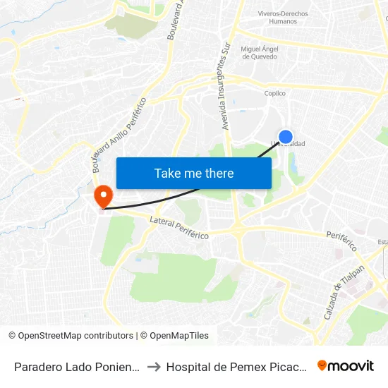 Paradero Lado Poniente to Hospital de Pemex Picacho map