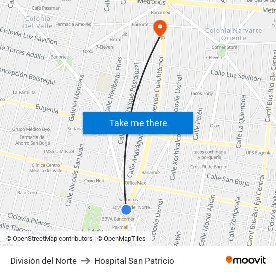 División del Norte to Hospital San Patricio map