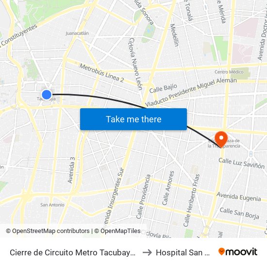 Cierre de Circuito Metro Tacubaya (Cartagena) to Hospital San Patricio map