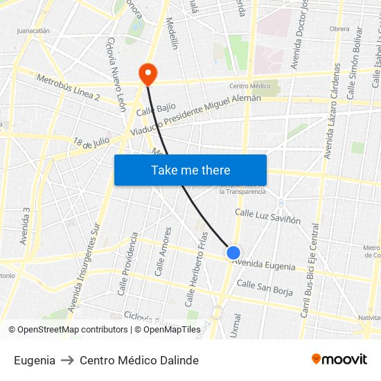 Eugenia to Centro Médico Dalinde map