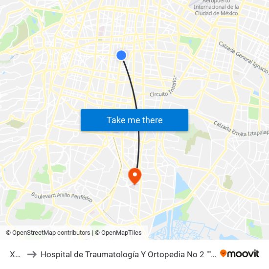 Xola to Hospital de Traumatología Y Ortopedia No 2 ""Villa Coapa"" map