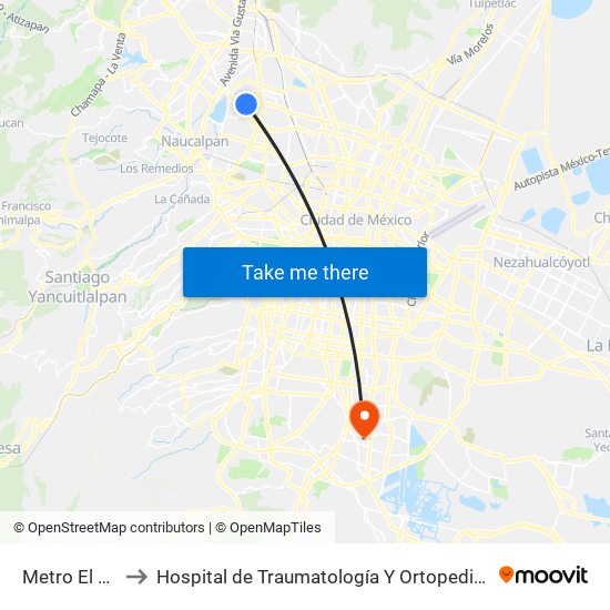 Metro El Rosario to Hospital de Traumatología Y Ortopedia No 2 ""Villa Coapa"" map