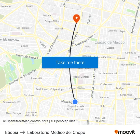 Etiopía to Laboratorio Médico del Chopo map