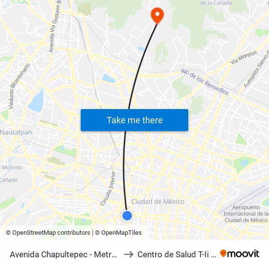 Avenida Chapultepec - Metro Cuauhtémoc to Centro de Salud T-Ii Palmatitla map