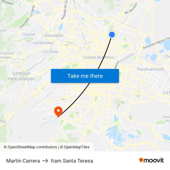 Martín Carrera to Itam Santa Teresa map