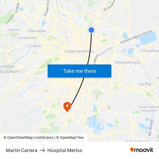 Martín Carrera to Hospital Merlos map