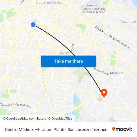 Centro Médico to Uacm Plantel San Lorenzo Tezonco map