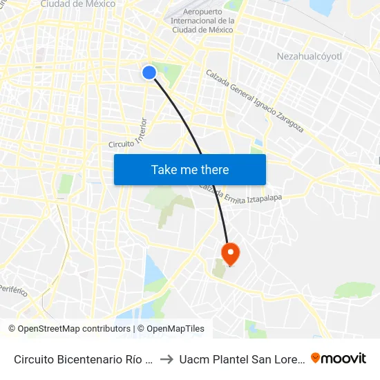 Circuito Bicentenario Río Churubusco_1 to Uacm Plantel San Lorenzo Tezonco map