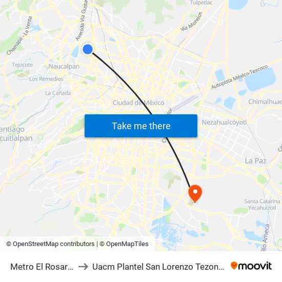 Metro El Rosario to Uacm Plantel San Lorenzo Tezonco map