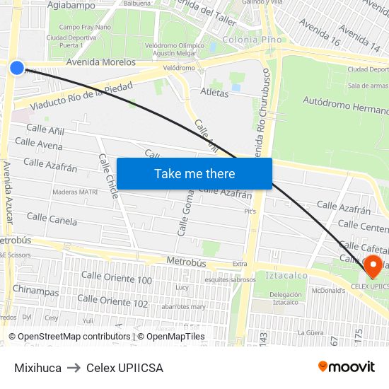Mixihuca to Celex UPIICSA map
