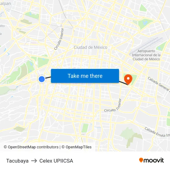 Tacubaya to Celex UPIICSA map