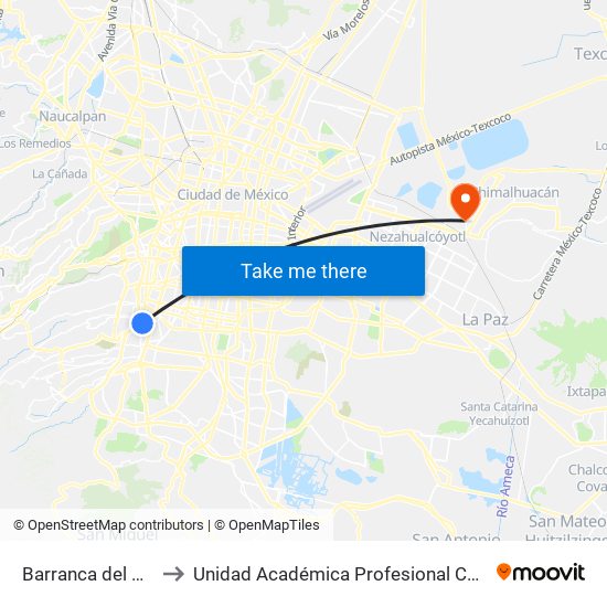 Barranca del Muerto to Unidad Académica Profesional Chimalhuacán map