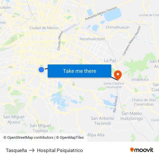 Tasqueña to Hospital Psiquiatrico map