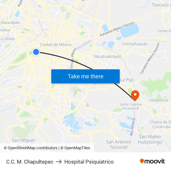 C.C. M. Chapultepec to Hospital Psiquiatrico map