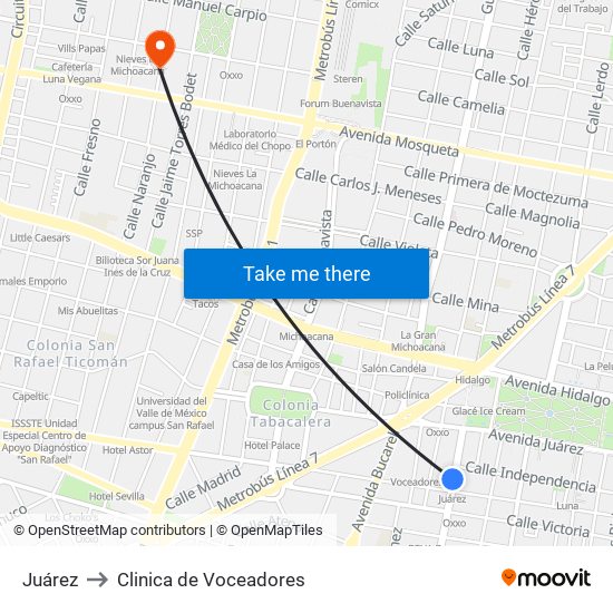 Juárez to Clinica de Voceadores map