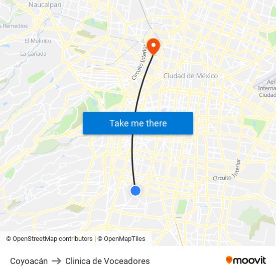 Coyoacán to Clinica de Voceadores map
