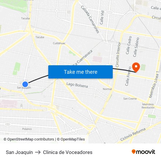 San Joaquín to Clinica de Voceadores map