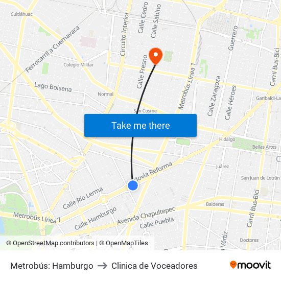 Metrobús: Hamburgo to Clinica de Voceadores map