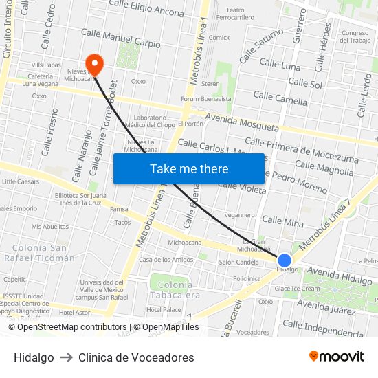 Hidalgo to Clinica de Voceadores map