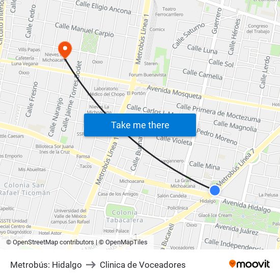 Metrobús: Hidalgo to Clinica de Voceadores map