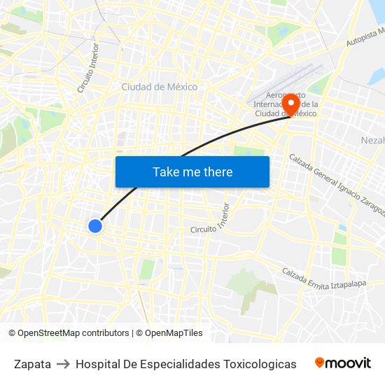 Zapata to Hospital De Especialidades Toxicologicas map