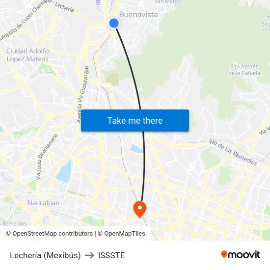 Lechería (Mexibús) to ISSSTE map