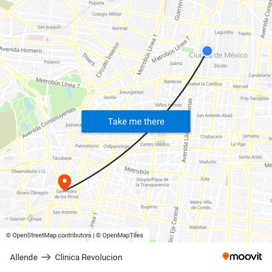 Allende to Clinica Revolucion map