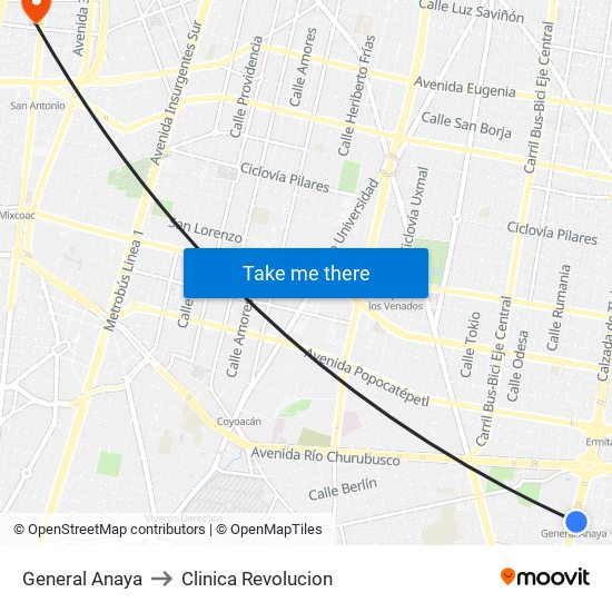 General Anaya to Clinica Revolucion map