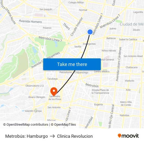 Metrobús: Hamburgo to Clinica Revolucion map