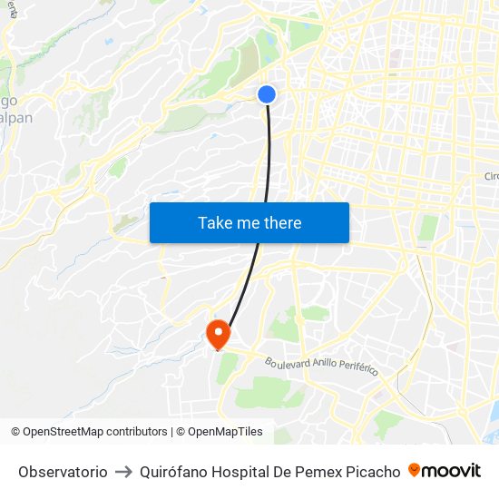 Observatorio to Quirófano Hospital De Pemex Picacho map