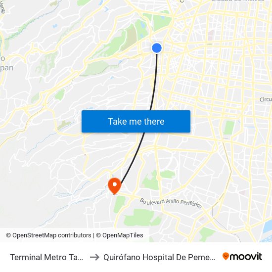 Terminal Metro Tacubaya to Quirófano Hospital De Pemex Picacho map