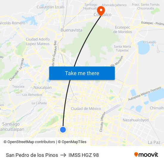 San Pedro de los Pinos to IMSS HGZ 98 map