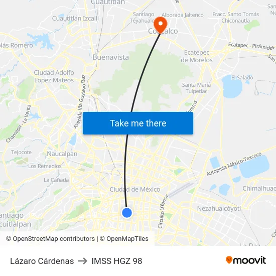 Lázaro Cárdenas to IMSS HGZ 98 map