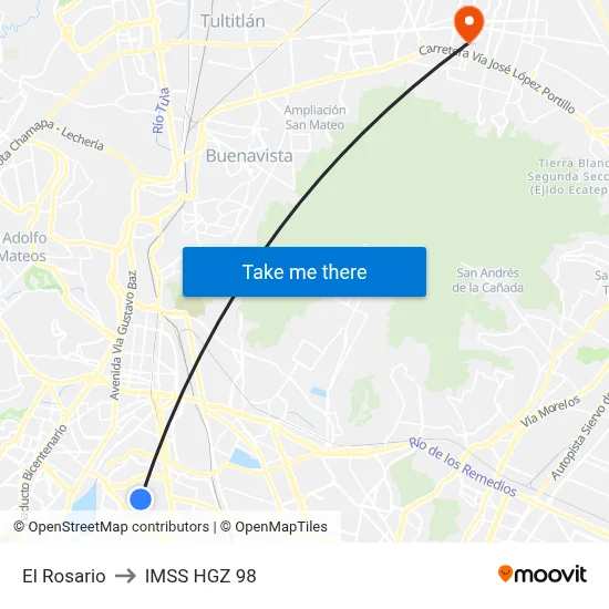 El Rosario to IMSS HGZ 98 map