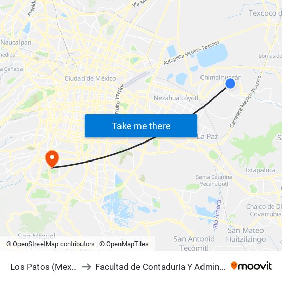 Los Patos (Mexibus) to Facultad de Contaduría Y Administración map