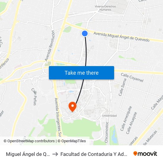 Miguel Ángel de Quevedo to Facultad de Contaduría Y Administración map