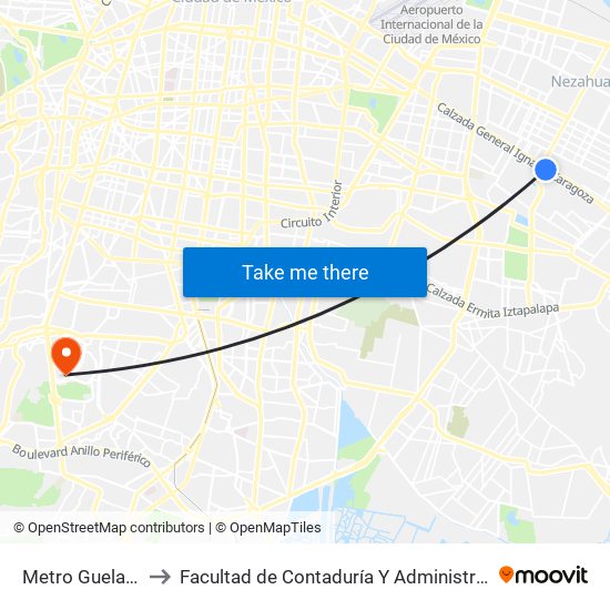 Metro Guelatao to Facultad de Contaduría Y Administración map