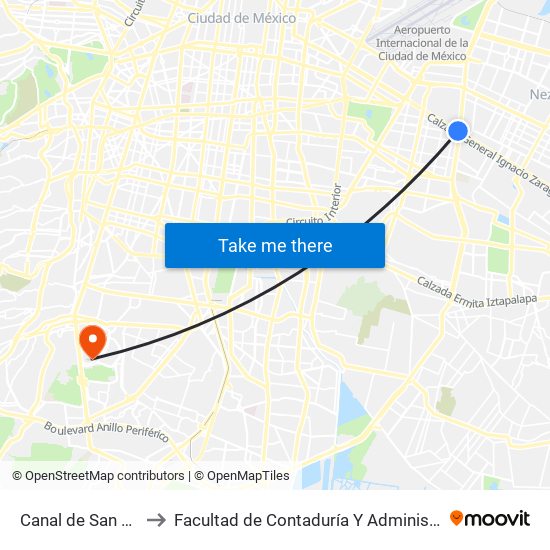 Canal de San Juan to Facultad de Contaduría Y Administración map