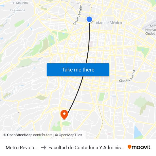 Metro Revolución to Facultad de Contaduría Y Administración map