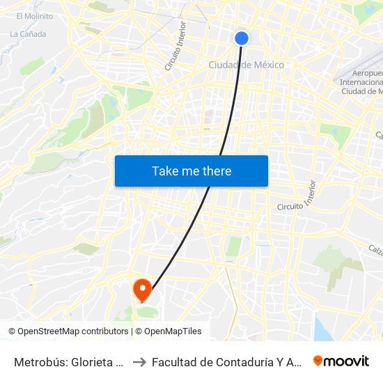 Metrobús: Glorieta Cuitláhuac to Facultad de Contaduría Y Administración map