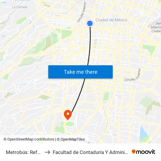 Metrobús: Reforma to Facultad de Contaduría Y Administración map