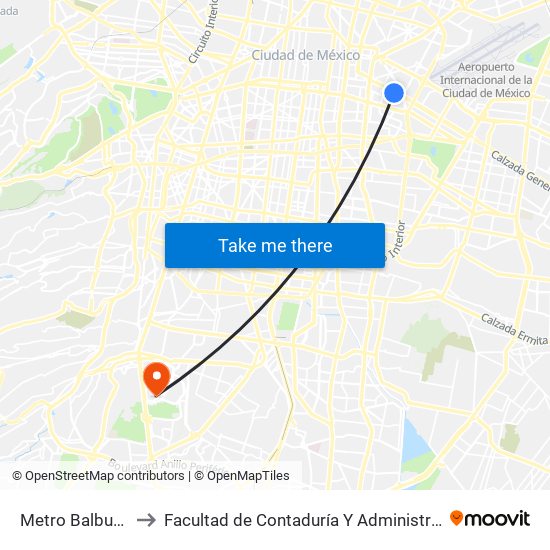 Metro Balbuena to Facultad de Contaduría Y Administración map