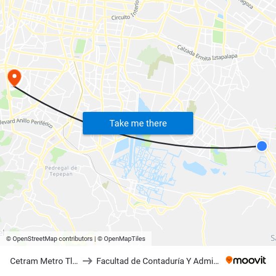 Cetram Metro Tláhuac to Facultad de Contaduría Y Administración map