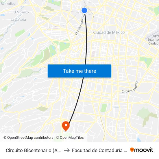 Circuito Bicentenario (Av. Río Consulado) to Facultad de Contaduría Y Administración map